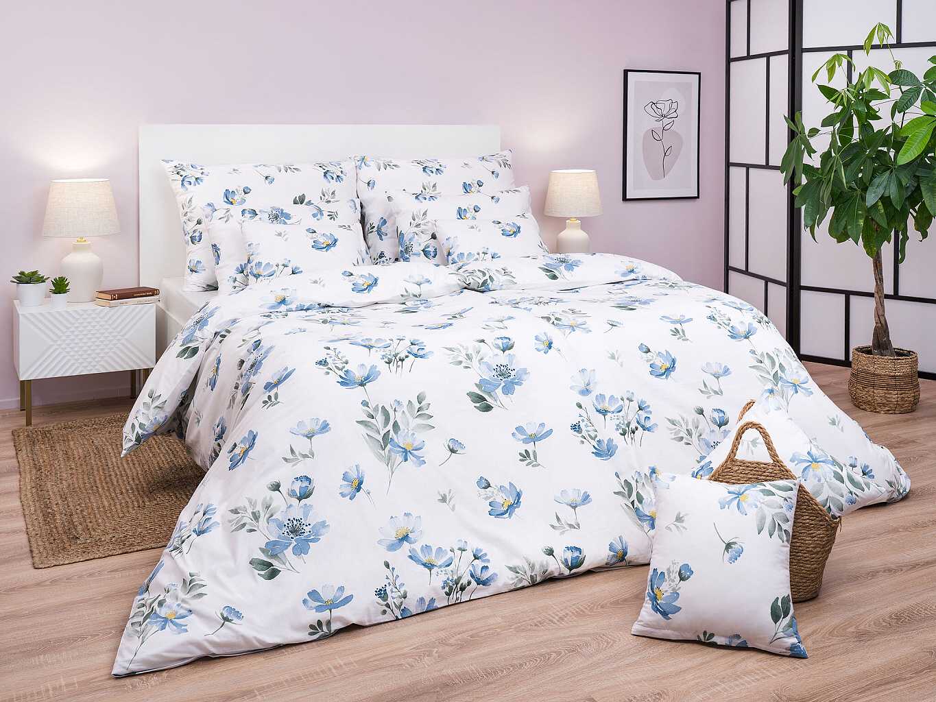 Povlečení bavlna Sasanka modrá 140x200, 70x90 cm