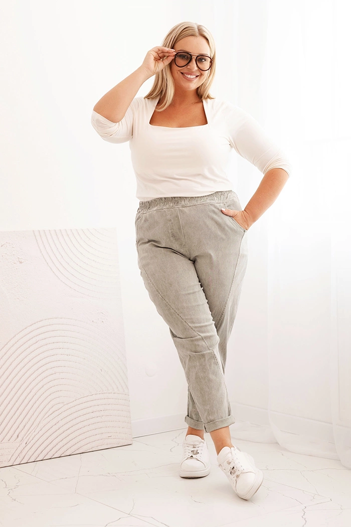 Dámské kalhoty s gumou a kapsami Plus Size, dekontaminované béžové UNI