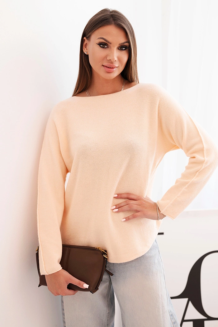 Dámský svetr z viskózy s dlouhým rukávem a kulatým výstřihem meruňkový UNI