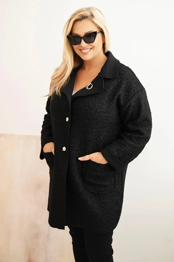 Kesi Dámský kabát Plus Size beránek s vlnou a kapsami fango Barva: Černá, Velikost: UNI