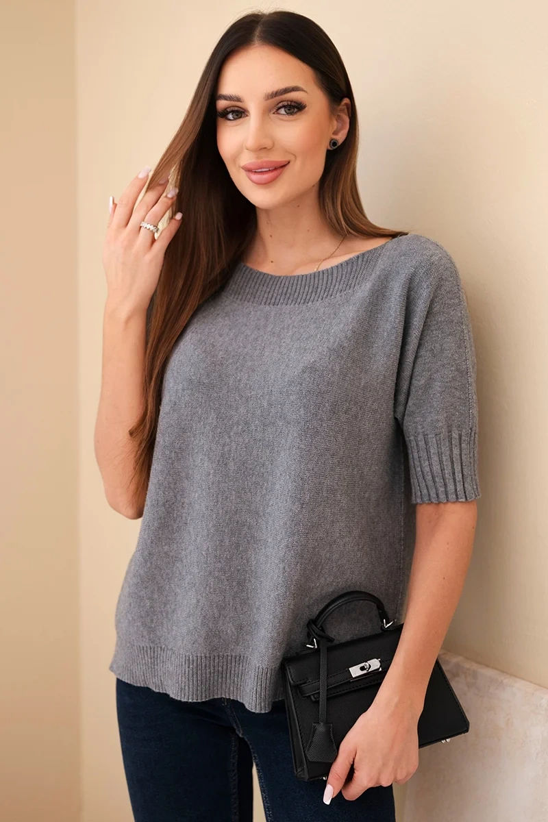 Dámský svetr z viskózy s krátkým rukávem šedý UNI