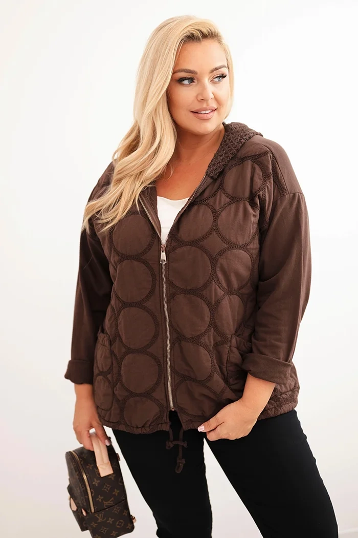 Kesi Dámská mikina Plus Size bavlněná na zip béžová Barva: Hnědá, Velikost: UNI