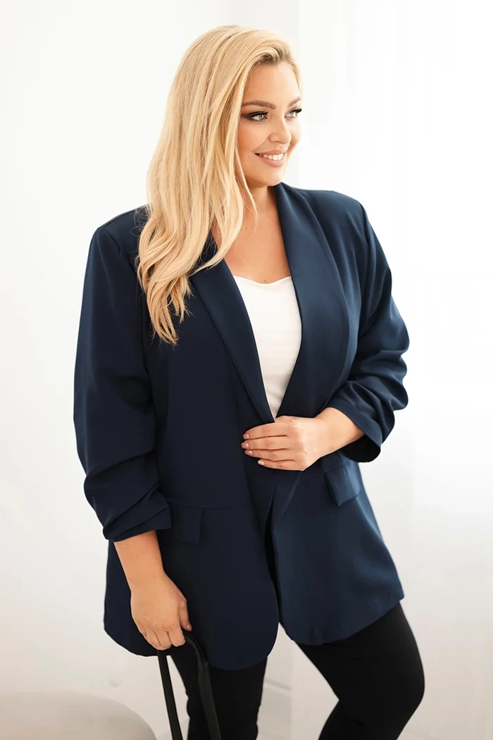 Kesi Dámská sako Plus Size elegantní fango Barva: Modrá - tmavě, Velikost: UNI