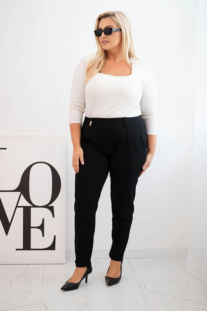 Kesi Dámské bavlněné kalhoty Plus Size s elastickým pasem černé Barva: Černá, Velikost: 5XL