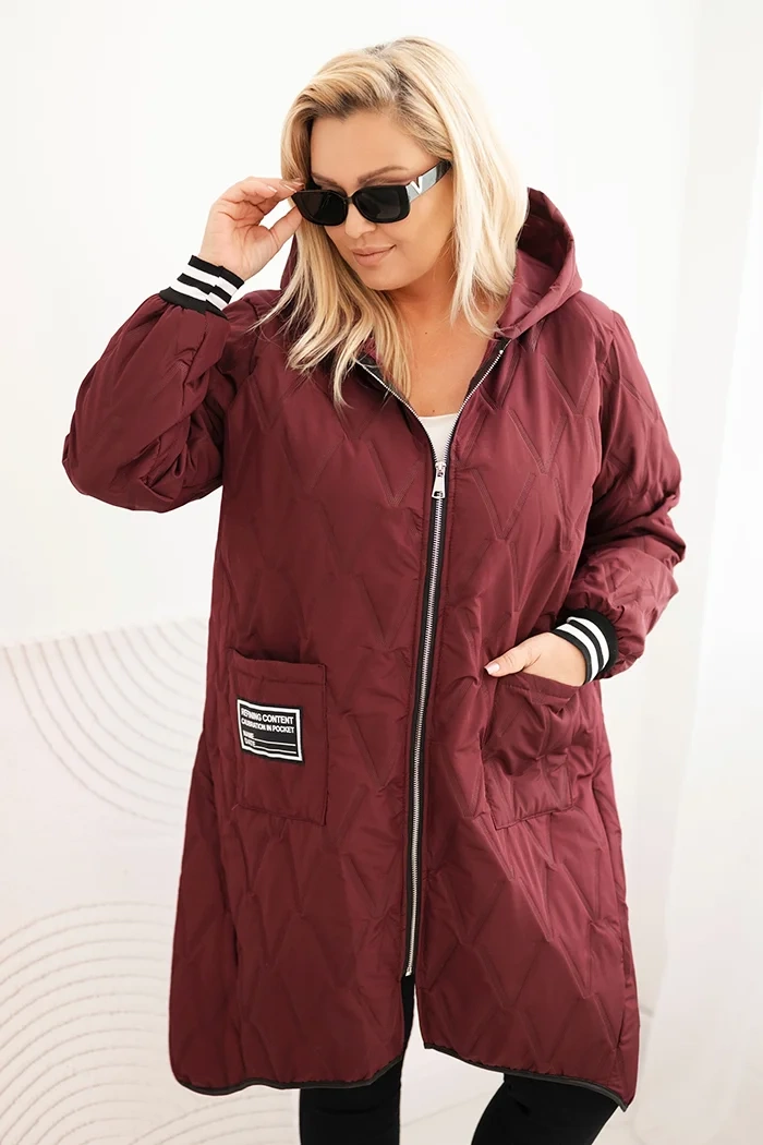 Kesi Dámská bunda 5393-1 Plus Size prošívaná s kapucí a sportovními manžetami Barva: Fialová, Velikost: UNI