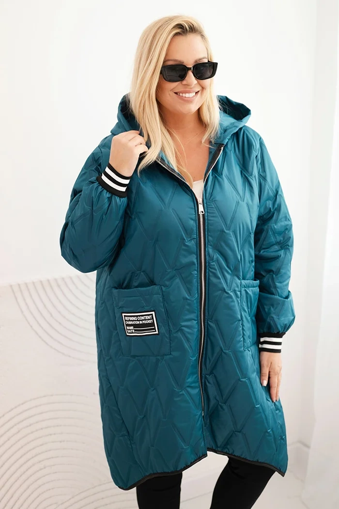 Kesi Dámská bunda 5393-1 Plus Size prošívaná s kapucí a sportovními manžetami Barva: Modrá, Velikost: UNI