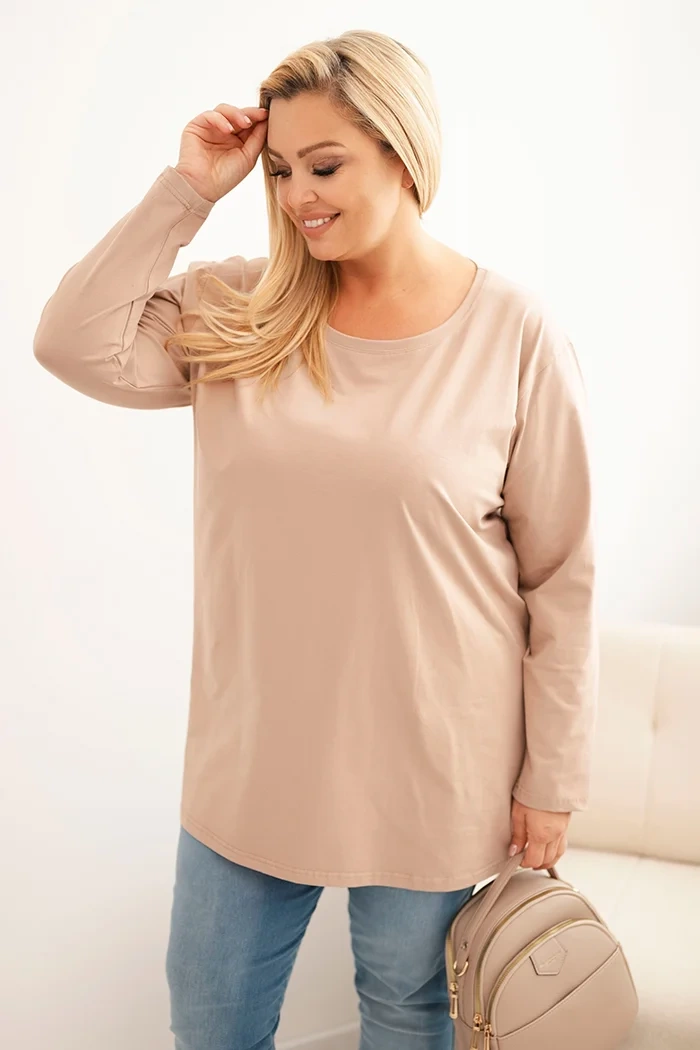 Kesi Dámská blůza Plus Size bavlněná s kulatým výstřihem bordová Barva: Fialová, Velikost: 2XL/3XL