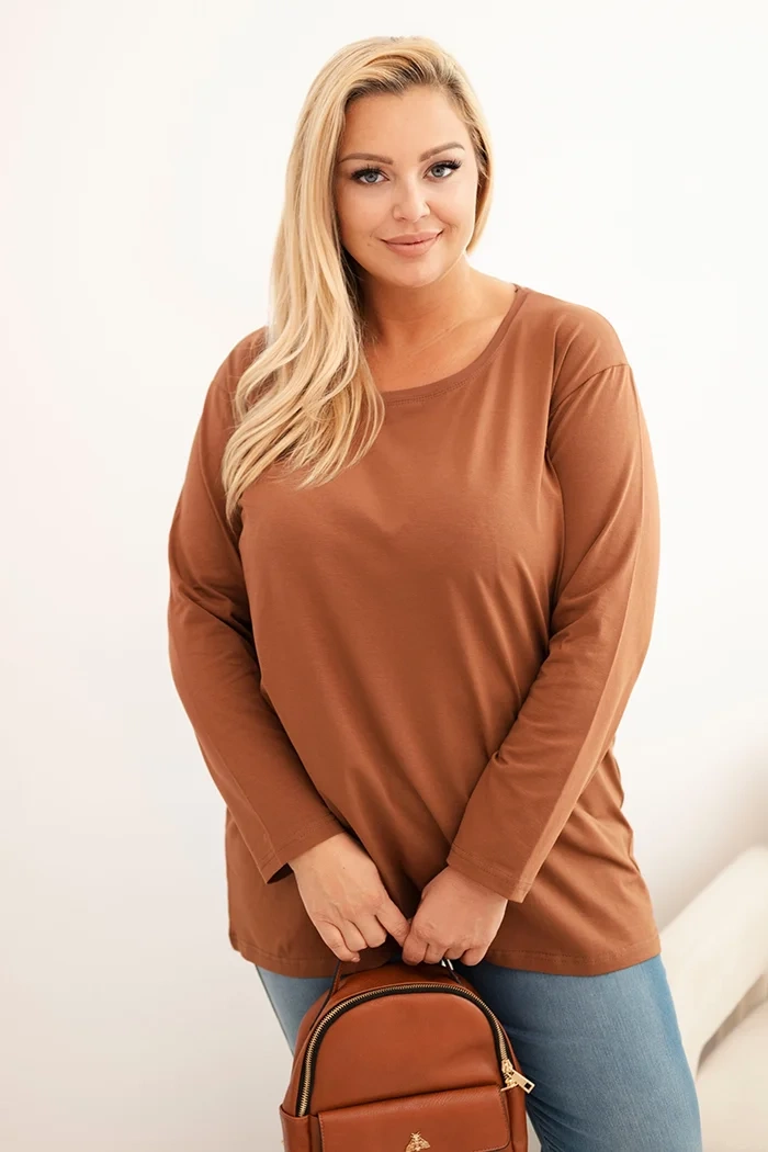 Kesi Dámská blůza Plus Size bavlněná s kulatým výstřihem bordová Barva: Béžová, Velikost: 2XL/3XL