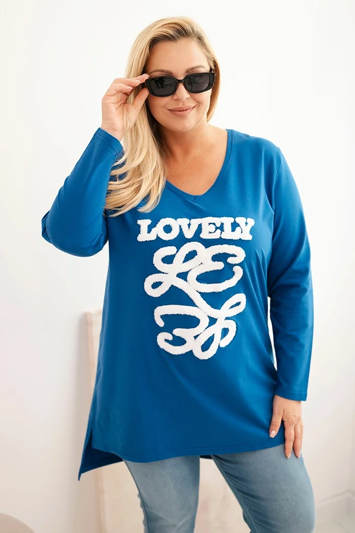 Kesi Dámská blůza Plus Size bavlněná s nápisem a výstřihem do V růžová Barva: Fialová, Velikost: 4XL