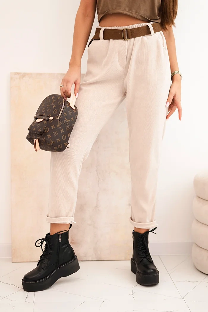 Kesi Dámské kalhoty ART52293-5 s páskem Barva: Béžová, Velikost: UNI