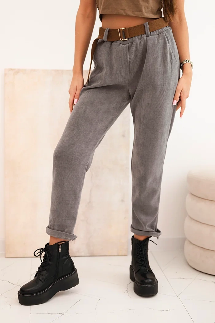 Kesi Dámské kalhoty ART52293-5 s páskem Barva: Šedá - tmavě, Velikost: UNI