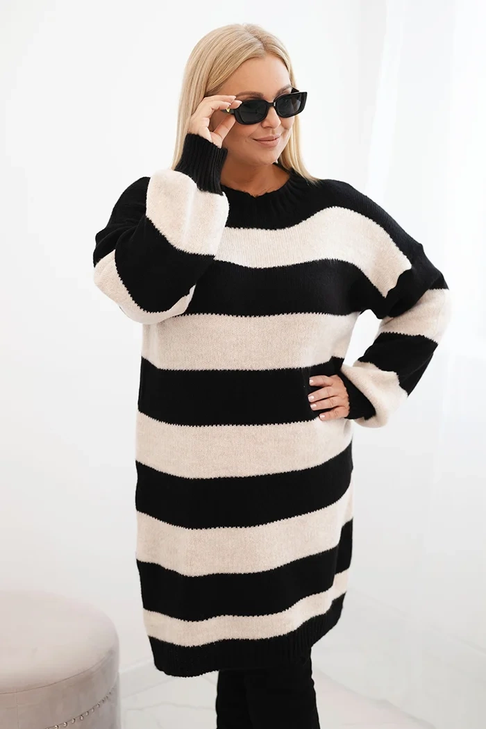 Kesi Dámské pletené šaty Plus Size pruhované černá Barva: Černá, Velikost: UNI