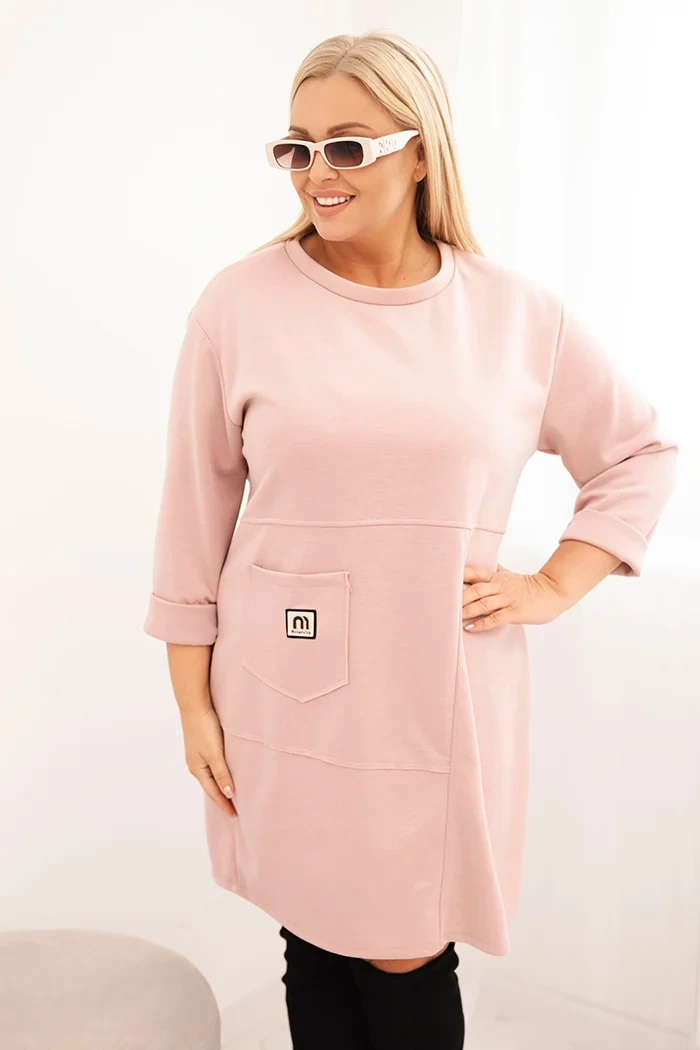 Kesi Dámské šaty 1965 Plus Size s kapsou a 3/4 rukávem Barva: Růžová - světle, Velikost: UNI