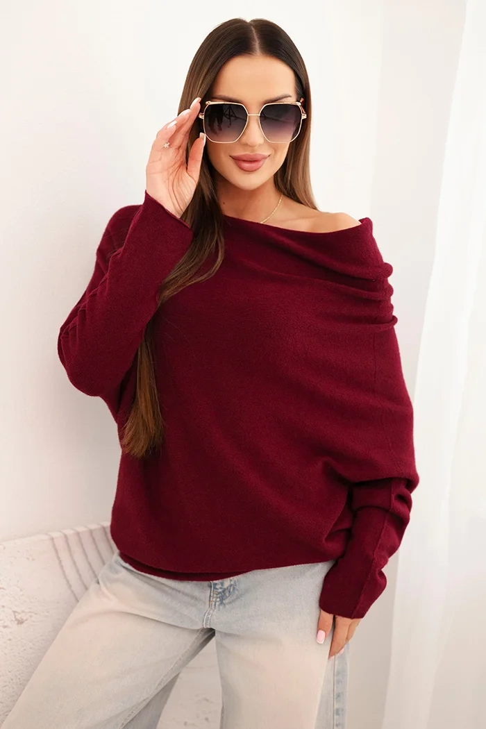 Kesi Dámský asymetrický batwing svetr z viskózy švestkový Barva: Fialová, Velikost: UNI