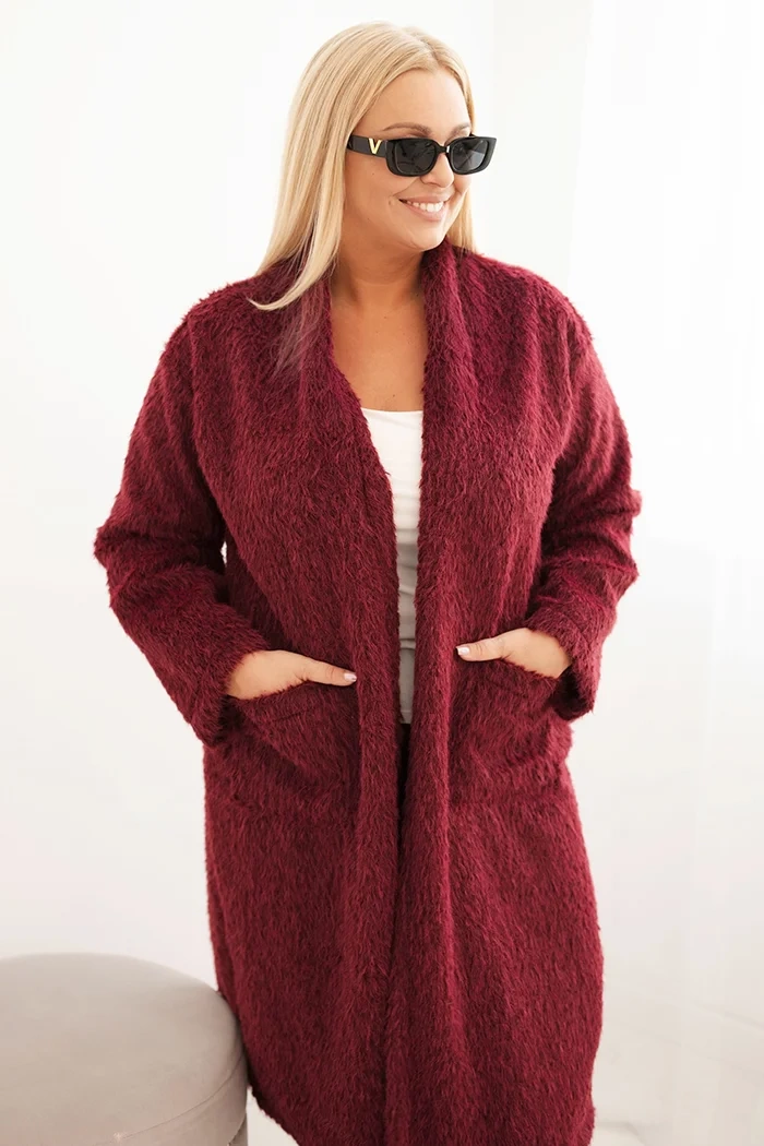 Kesi Dámský plášť Plus Size z viskózy bez zapínání s kapsami švestkový Barva: Fialová, Velikost: UNI