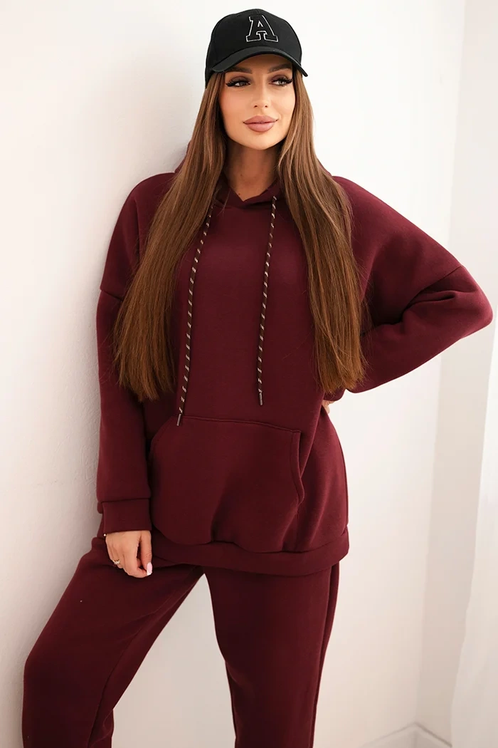 Kesi Dámský teplákový komplet zateplený z bavlny s kapucí Barva: Bordó, Velikost: UNI