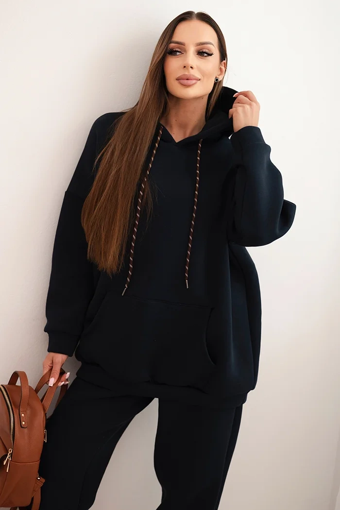 Kesi Dámský teplákový komplet zateplený z bavlny s kapucí Barva: Modrá - tmavě, Velikost: UNI