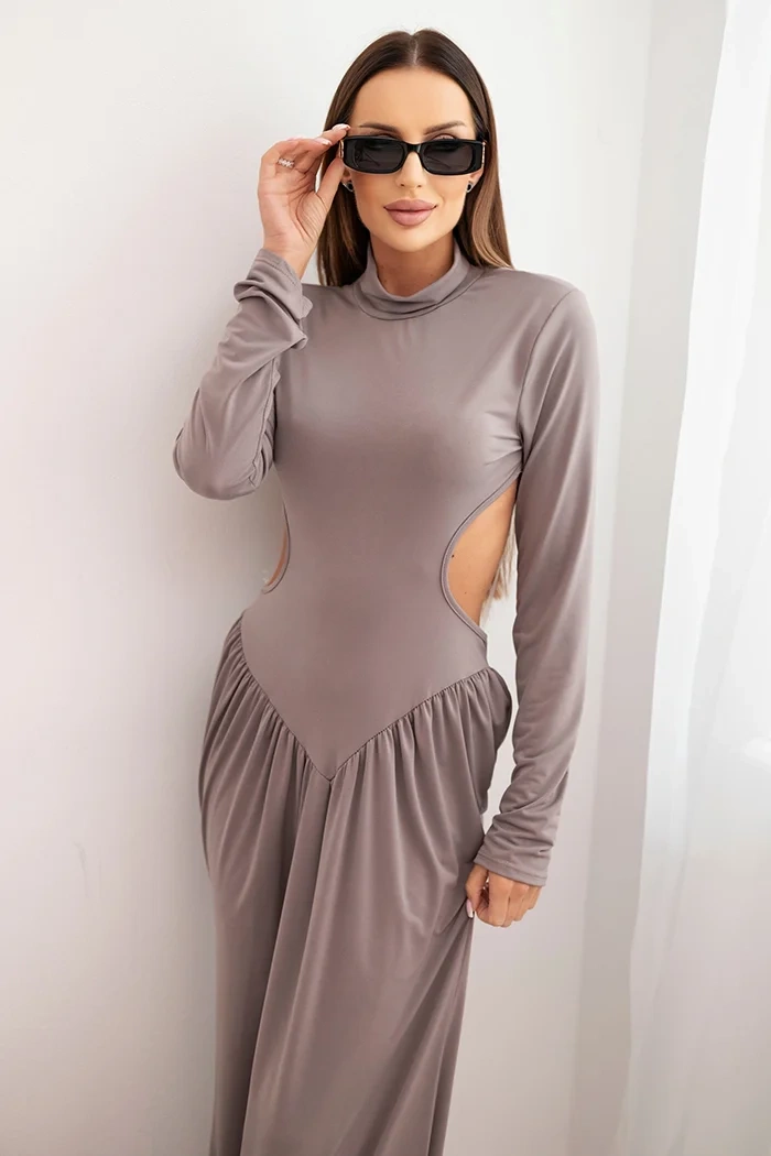 Kesi Dámské dlouhé šaty s viskózou a rolákem a odhalenými zády Barva: Fialová, Velikost: UNI