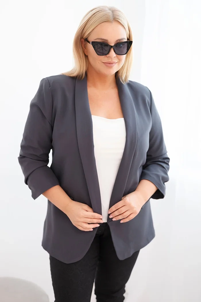 Kesi Dámská sako Plus Size bez zapínání Barva: Šedá - tmavě, Velikost: XL/XXL