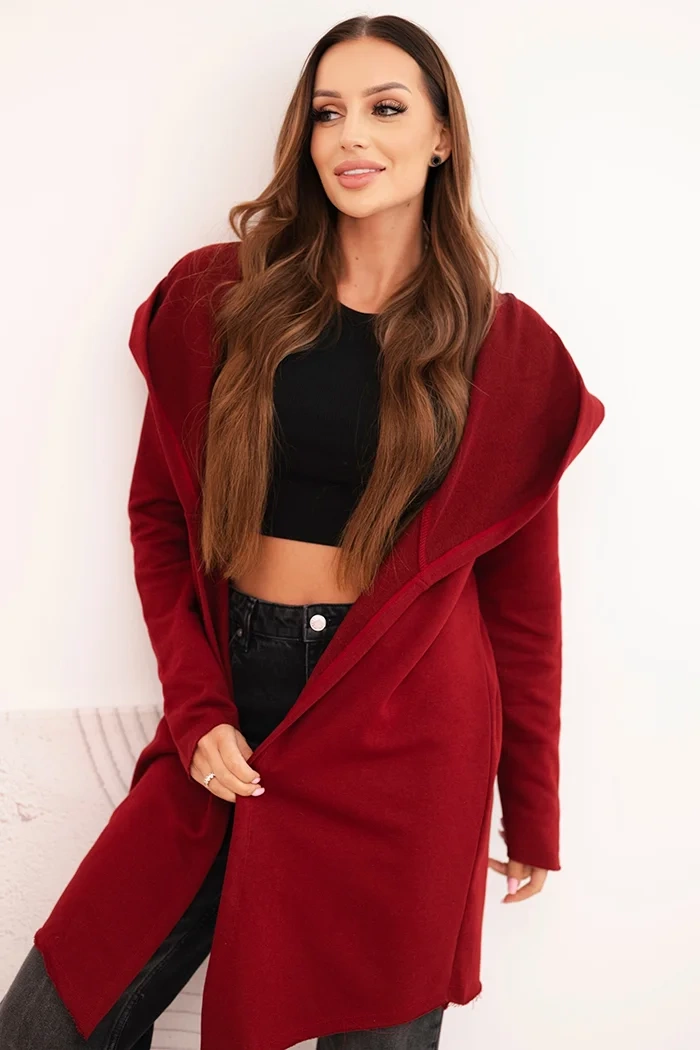 Kesi Dámská bavlněná mikina s kapucí a prodlouženým předním dílem Barva: Bordó, Velikost: UNI