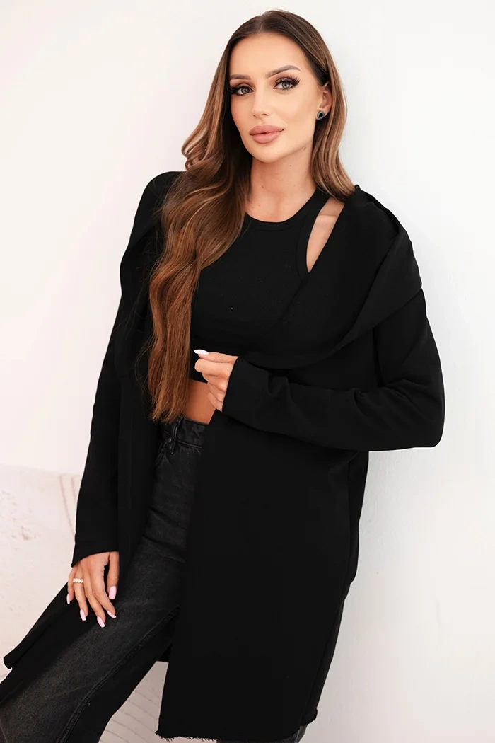 Kesi Dámská bavlněná mikina s kapucí a prodlouženým předním dílem Barva: Černá, Velikost: UNI