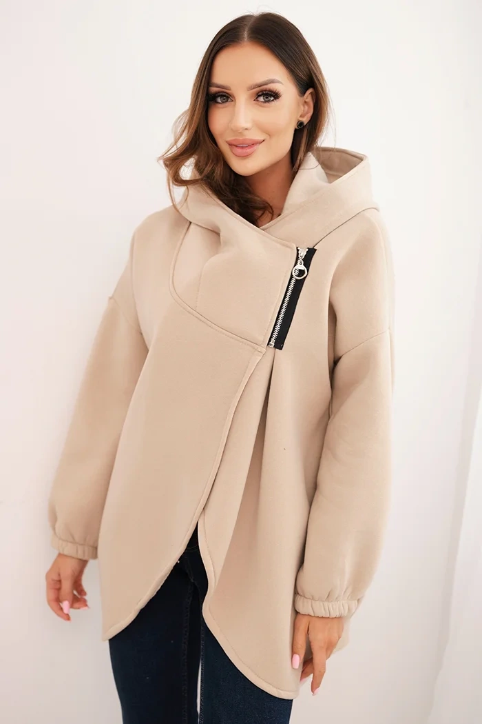 Kesi Dámská mikina s kapucí a asymetrickým zipem Barva: Béžová, Velikost: UNI