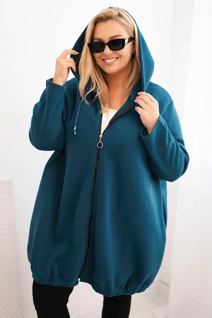 Kesi Dámská mikina Plus Size zateplená s kapucí a zipem Barva: Modrá - tmavě, Velikost: UNI