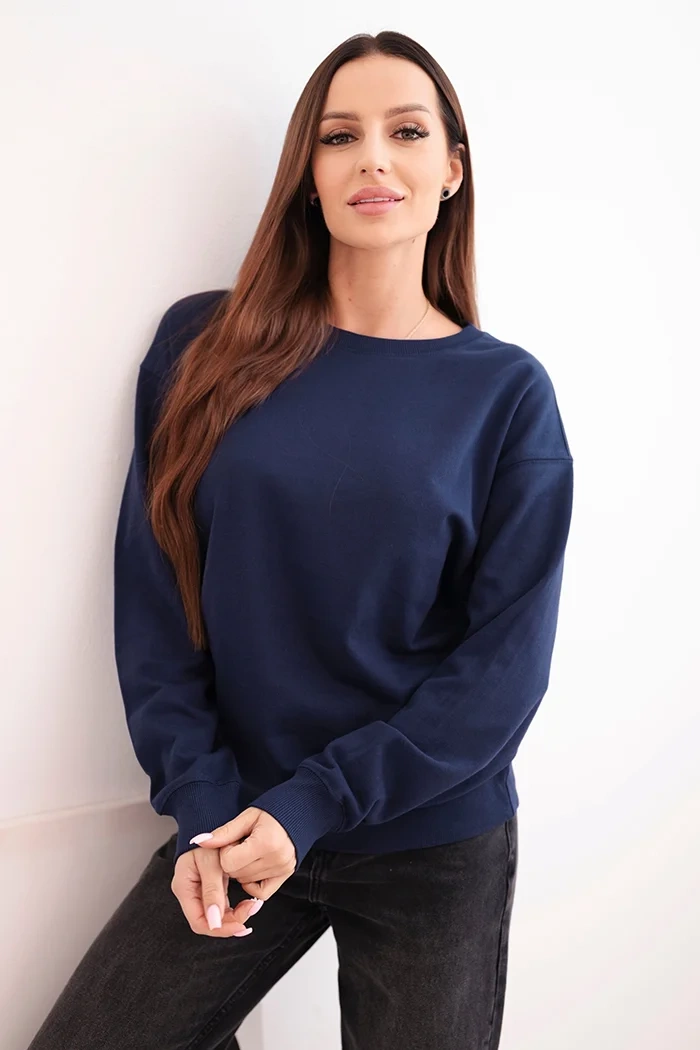 Kesi Dámská mikina z pružného bavlněného materiálu basic s kulatým výstřihem Barva: Modrá - tmavě, Velikost: M