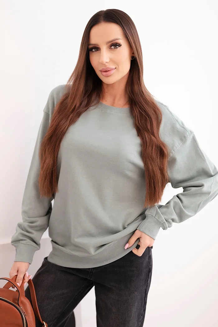 Kesi Dámská mikina z pružného bavlněného materiálu basic s kulatým výstřihem Barva: Zelená, Velikost: S