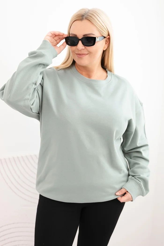 Kesi Dámská mikina s kroužkovým designem Plus Size bavlněná basic s kulatým výstřihem Barva: Zelená, Velikost: 2XL