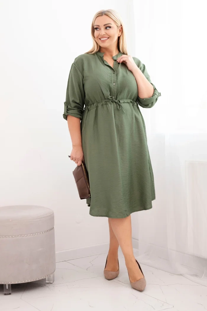 Kesi Dámské šaty Plus Size Plus4 s knoflíky a vázáním v pase Barva: Zelená, Velikost: UNI