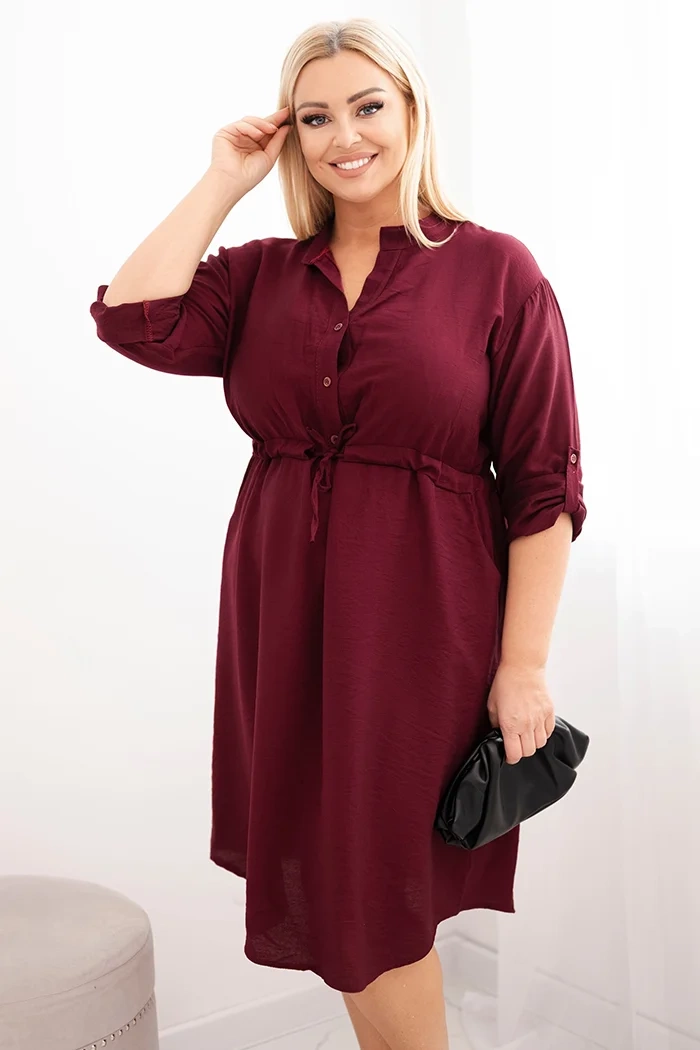 Kesi Dámské šaty Plus Size Plus4 s knoflíky a vázáním v pase Barva: Bordó, Velikost: UNI