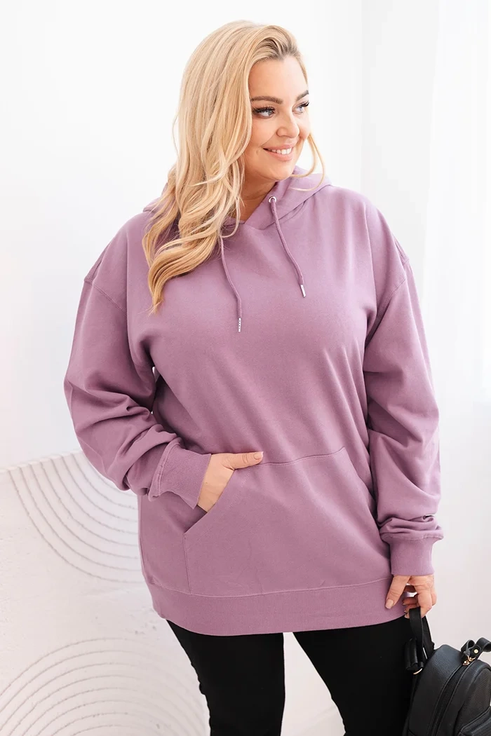 Kesi Dámská mikina s kapucí a klokaní kapsou Plus Size z bavlny Barva: Růžová - tmavě, Velikost: 2XL