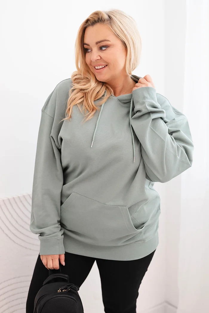 Kesi Dámská mikina s kapucí a klokaní kapsou Plus Size z bavlny Barva: Zelená, Velikost: XL