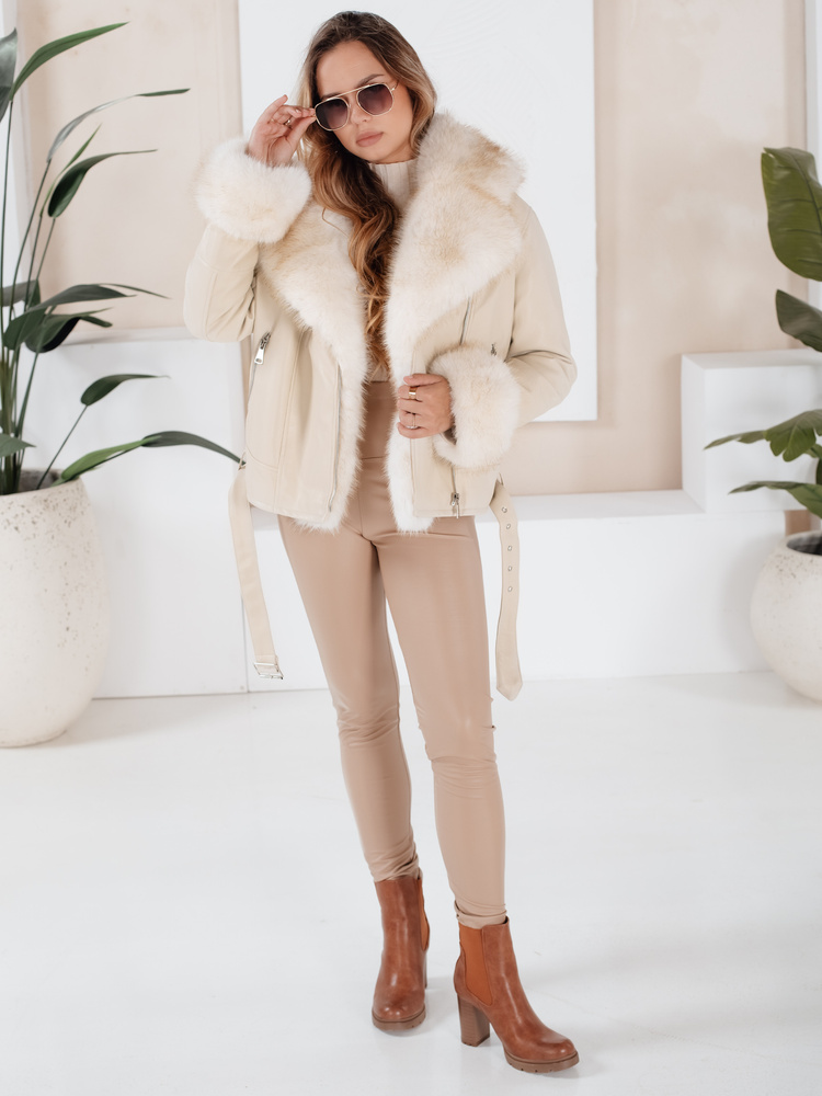 Dámská zimní bunda s kožíškem GIRLROCK Dstreet TY5122 Barva: Béžová, Velikost: M