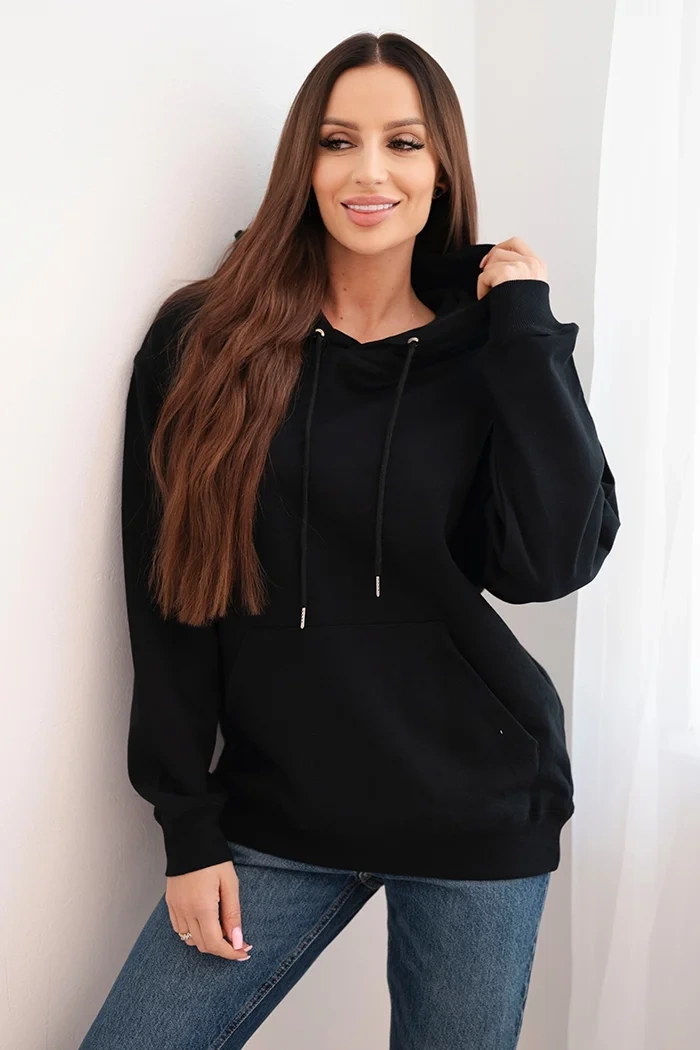 Kesi Dámská mikina s kapucí a klokaní kapsou z bavlny camelová Barva: Černá, Velikost: L