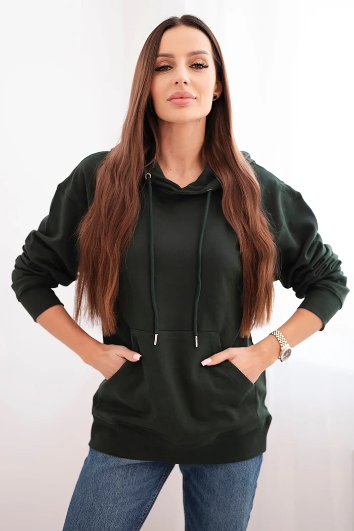 Kesi Dámská mikina s kapucí a klokaní kapsou z bavlny camelová Barva: Zelená - tmavě, Velikost: S