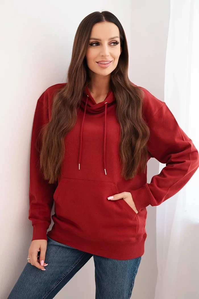 Kesi Dámská mikina s kapucí a klokaní kapsou z bavlny camelová Barva: Bordó, Velikost: S