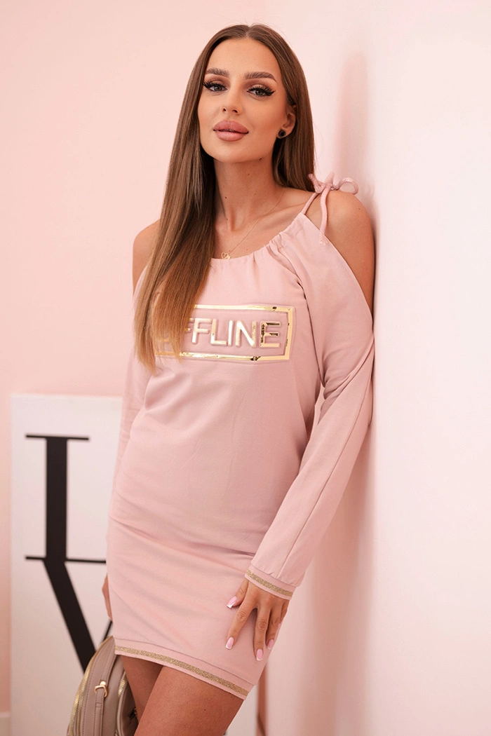 Kesi Dámská bavlněná šaty s odhalenými rameny a nápisem OFFLINE červená Barva: Růžová, Velikost: UNI