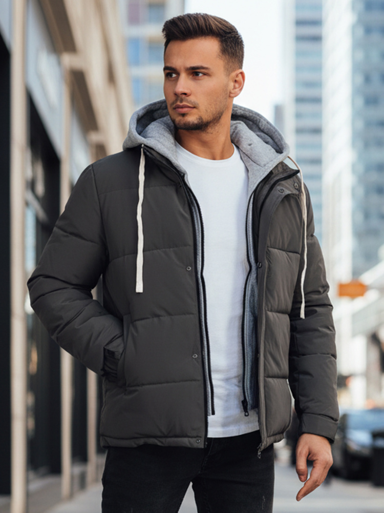 Pánská zimní bunda s kapucí Dstreet TX5101 Barva: Šedá - tmavě, Velikost: M