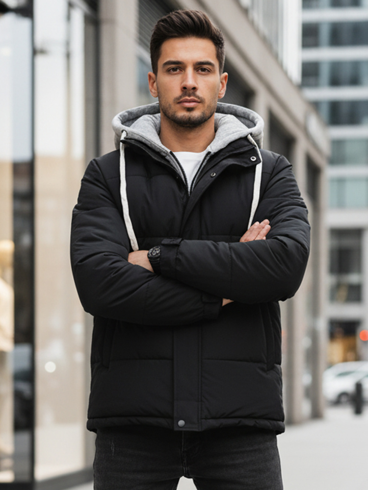 Pánská zimní bunda s kapucí Dstreet TX5101 Barva: Černá, Velikost: S