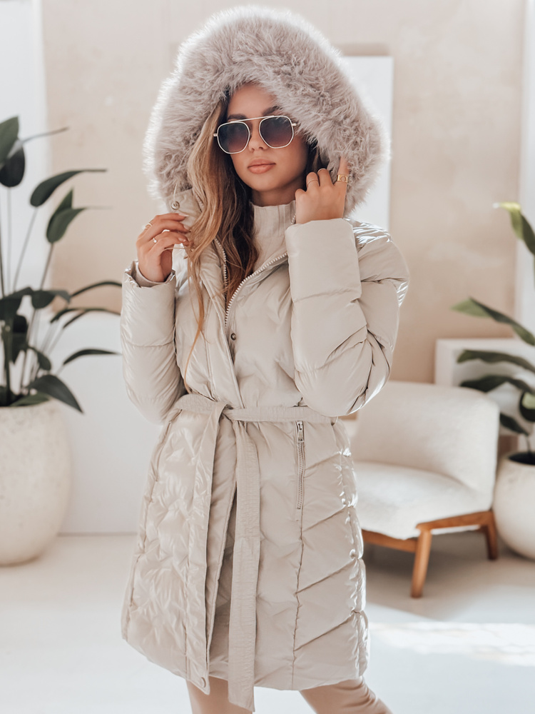 Dámská zimní bunda CASSERIE Dstreet TY4924 prošívaná s kapucí Barva: Béžová, Velikost: L