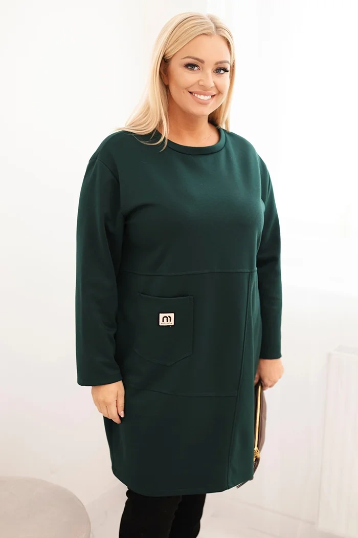 Kesi Dámské šaty 1965 Plus Size s kapsou a 3/4 rukávem Barva: Zelená - tmavě, Velikost: UNI