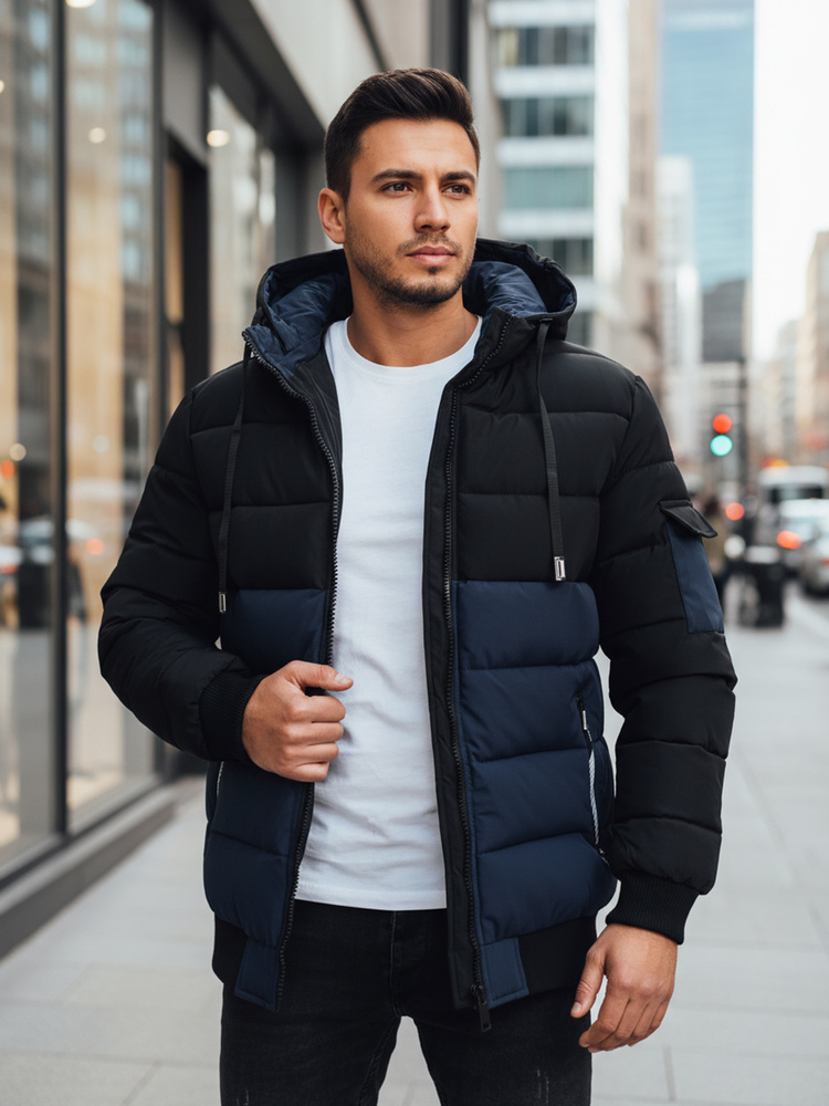 Pánská zimní prošívaná bunda s kapucí Dstreet TX5097 Barva: Granatowy, Czarny, Velikost: S