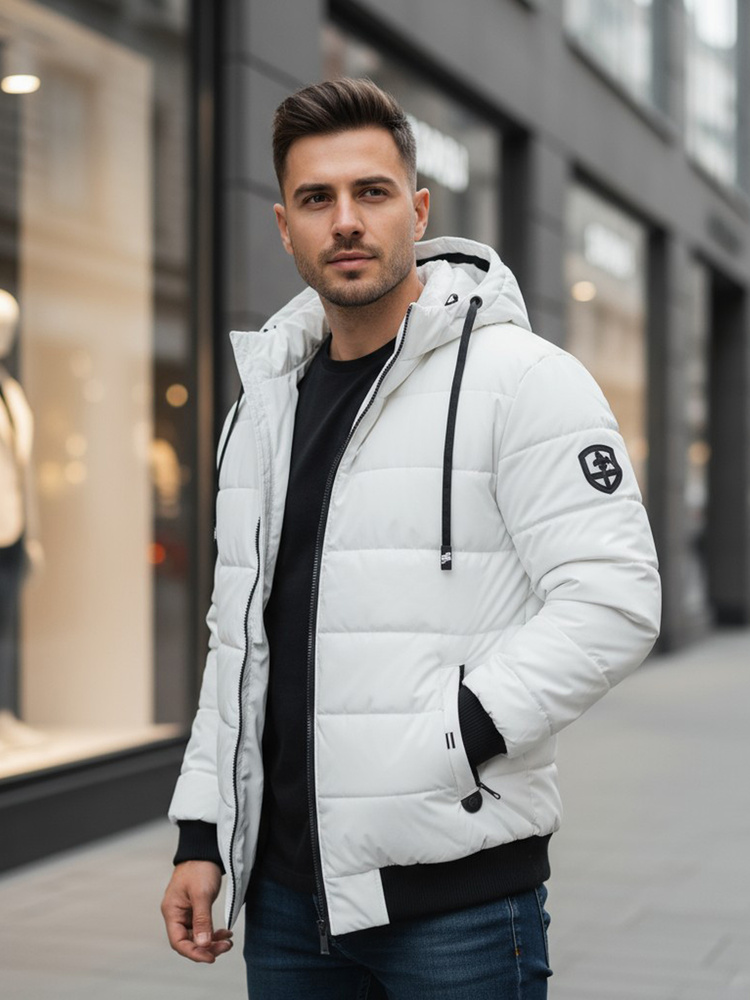 Pánská zimní prošívaná bunda s kapucí Dstreet TX5093 Barva: Bílá, Velikost: XXL