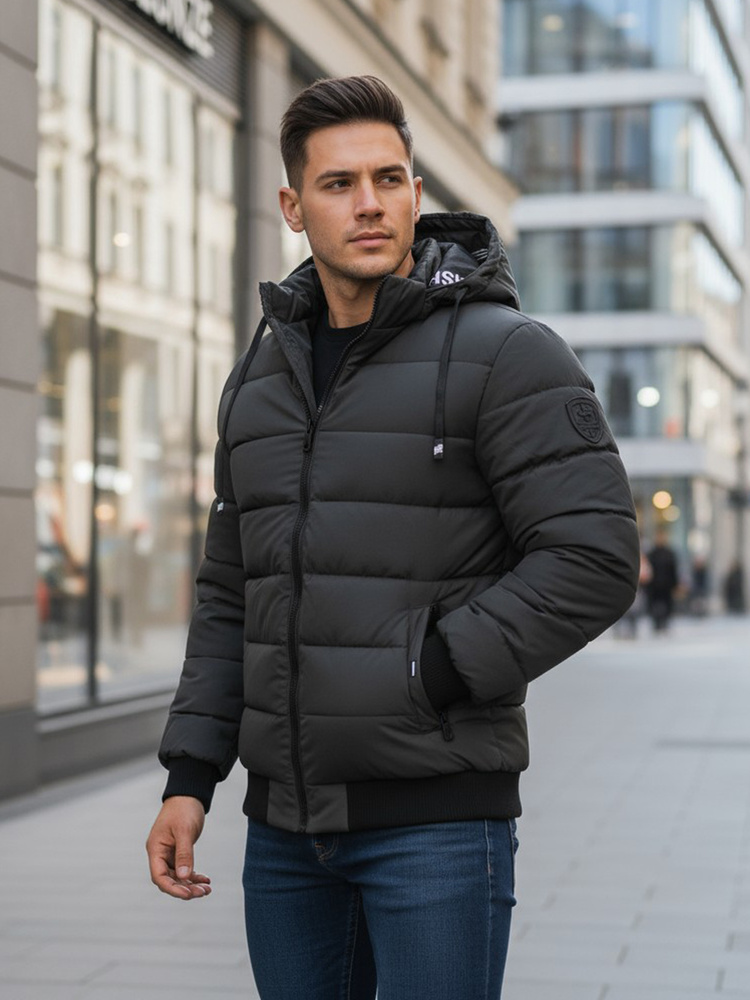 Pánská zimní prošívaná bunda s kapucí Dstreet TX5093 Barva: Šedá - tmavě, Velikost: XXL