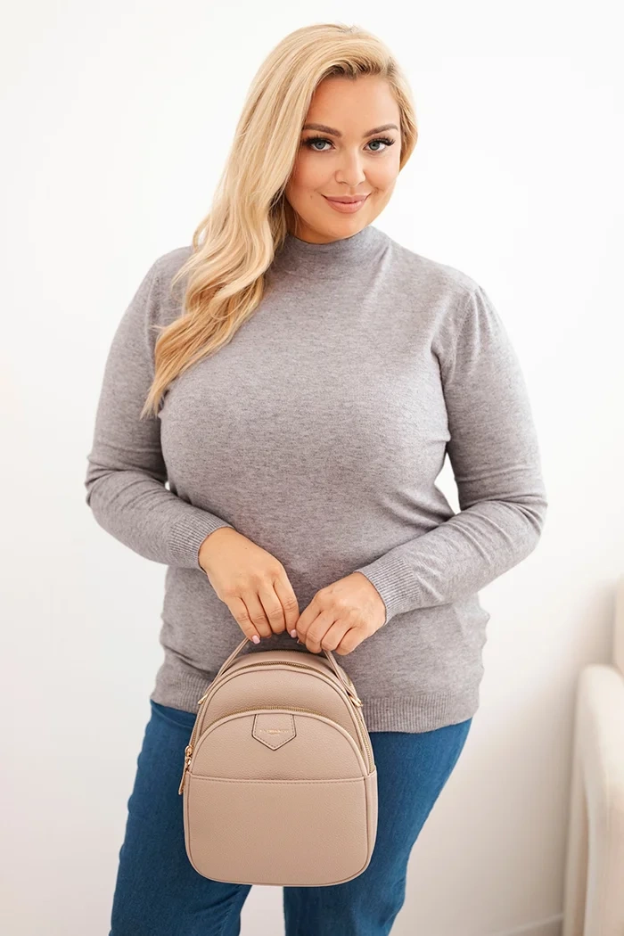 Kesi Dámský svetr Plus Size 1112 se stojáčkem Barva: Šedá, Velikost: UNI