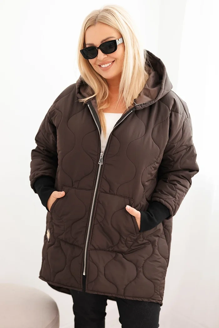 Kesi Dámská bunda Plus Size 5419 Barva: Hnědá, Velikost: UNI