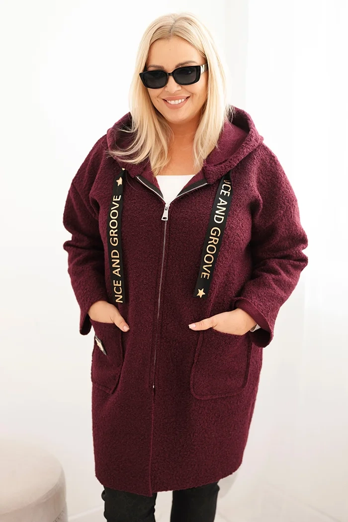 Kesi Dámský kabát Plus Size z umělé beránkové látky s kapucí a kapsami Barva: Fialová, Velikost: UNI