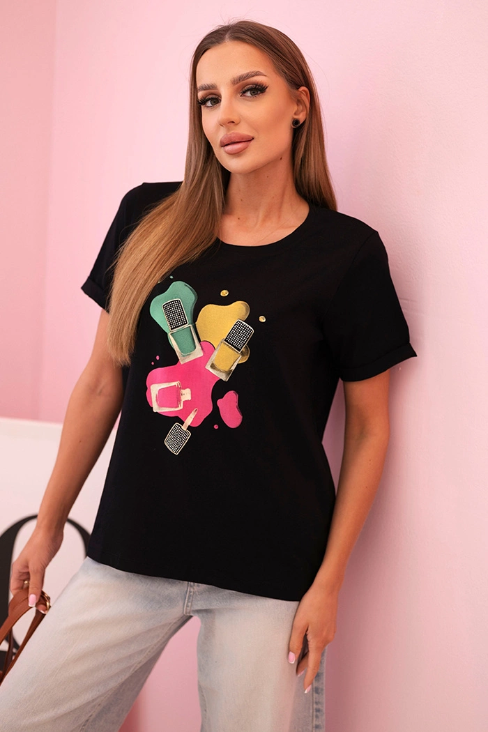 Kesi Dámské tričko 68948 s krátkým rukávem a barevným potiskem Barva: Černá, Velikost: UNI